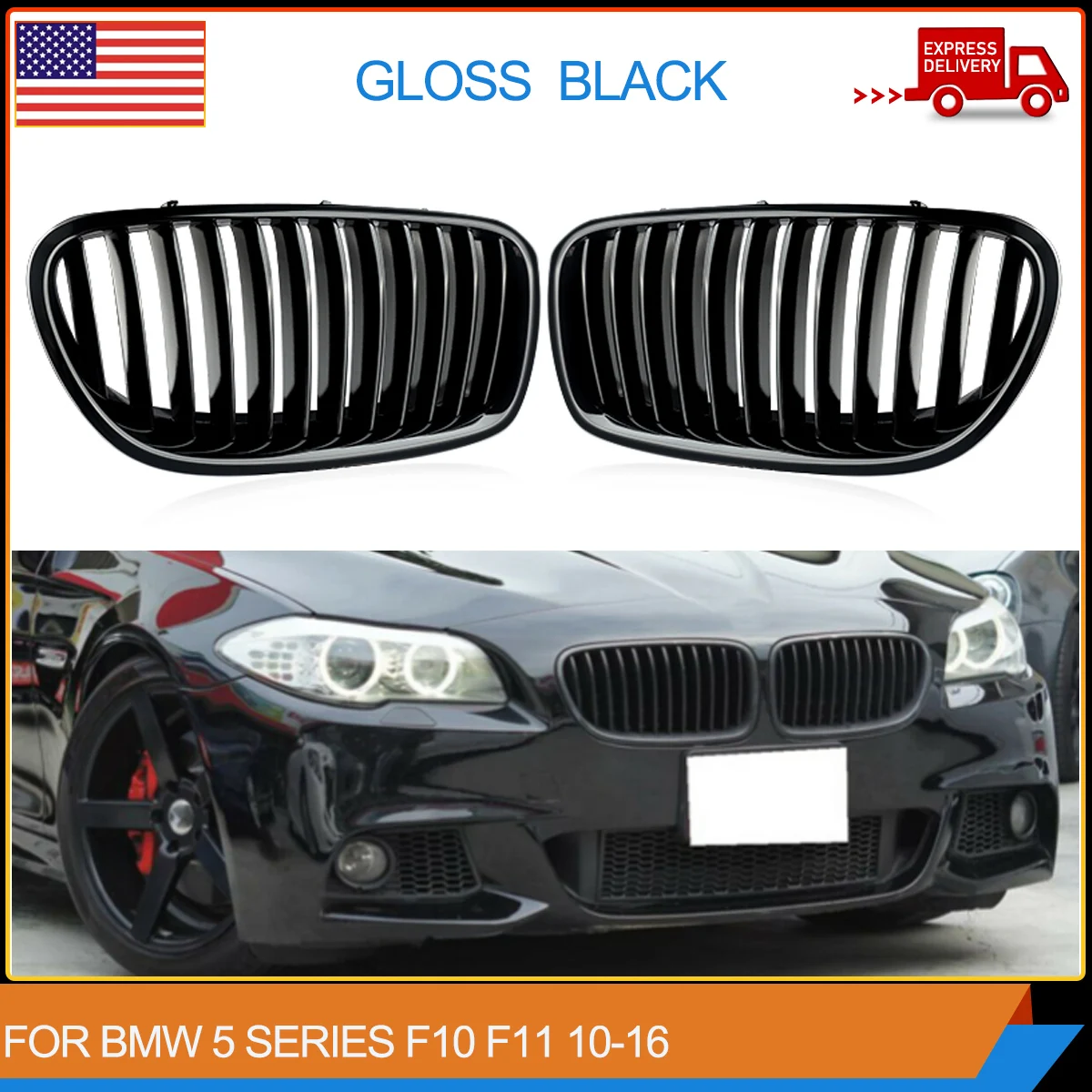 

MagicKit, пара для 2010-16 BMW F10 M5 style 535i 550i 528i, глянцевый черный передний бампер, решетка для радиатора, искусственная двойная линия