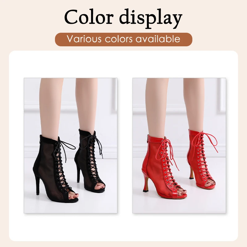 Hipposeus Black Latin Dance Shoes Woman Ladies High Heels Tansparent Mesh Kizomba Bachata Stage Performance  Soft Bottom Party