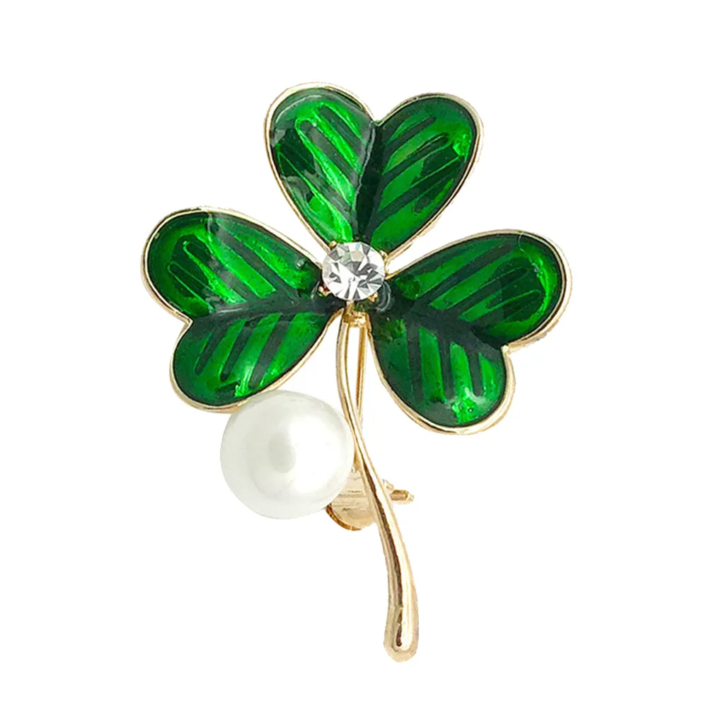 

Brooch Pin Shamrock Clover Day Lapel Fashion Jewelry Badge Women Patricks Rhinestone Decor Pearl S Patrick Dressing Party Lucky