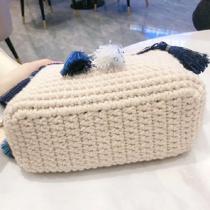 Handwoven tassel crossbody bag, ethnic style shoulder bag, casual handbag, fashionable shopping bag, mobile storage bag