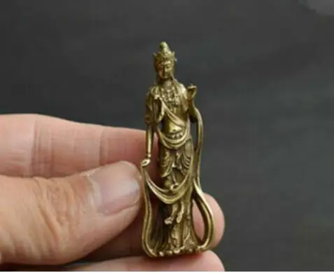 

Chinese Asian antique Pure brass Guanyin bodhisattva Buddha small pendant
