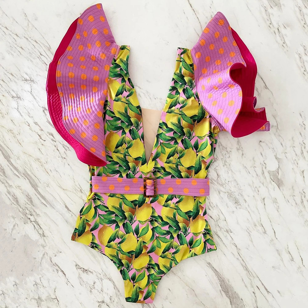 

2022 Sexy One Piece Swimsuit Women Swimwear Push Up Monokini Ruffle Swim Suit Bathing Suit Summer Beach Wear Female