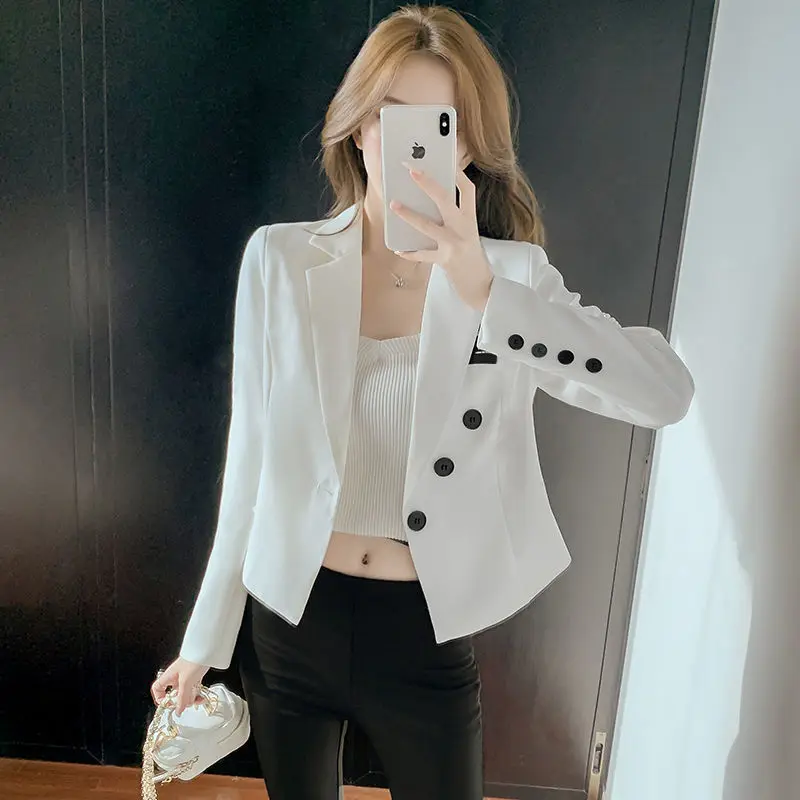 

New Women's Suit 2023 Spring And Autumn Blazer Female Coat Fashion Casual Slim Short White Suits Jacket Women