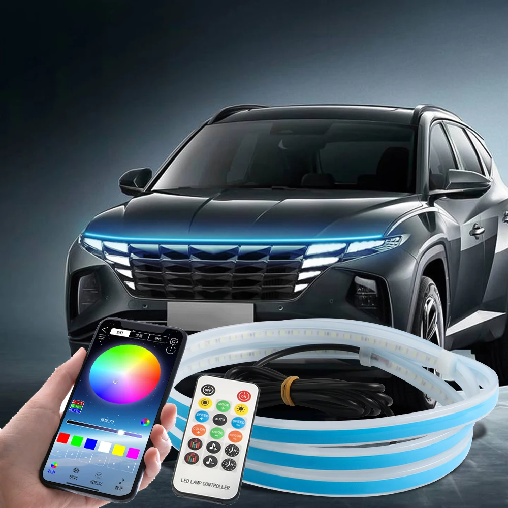 

Led Car Hood Light Strip Auto Modified Decorative Light Car Daytime Running Lights APP Remote Control Streamer Voice Control 12v