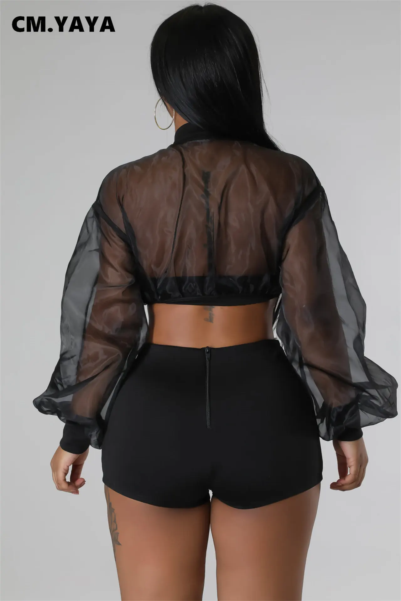 Модный женский комплект CM.YAYA на молнии укороченный топ и шорты с