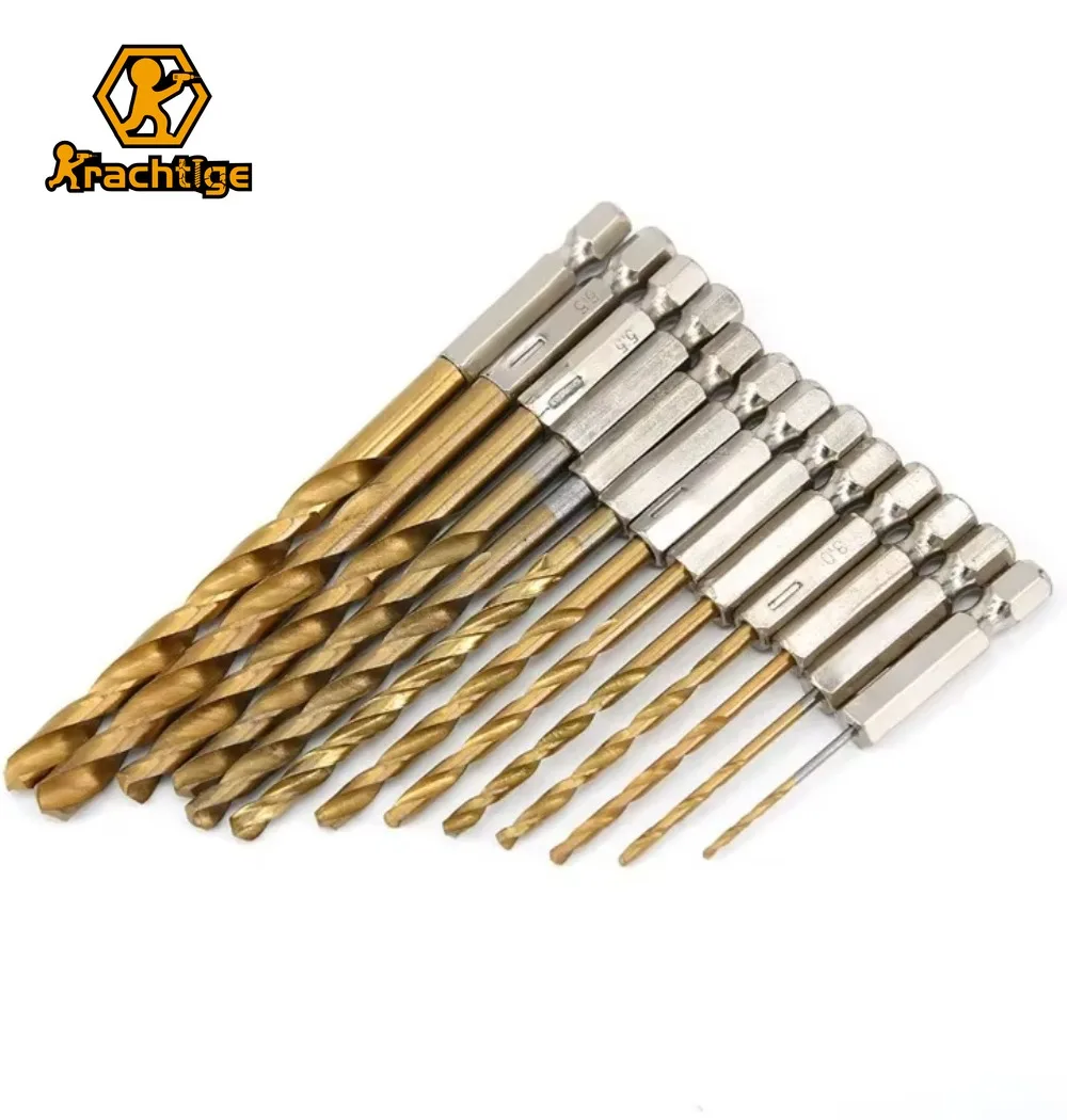 

Krachtige, 13 шт., высокоскоростное стальное спиральное сверло, 1/4 шестигранный хвостовик, шестигранная ручка, набор сверл 1,5-6,5 мм