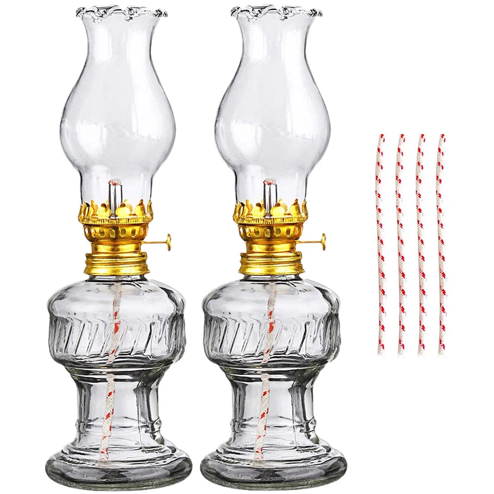 

2 Sets Burner Desktop Oil Lamp Chinese-style Kerosene Outdoor Table Lantern Camping Party Retro Decor Glass