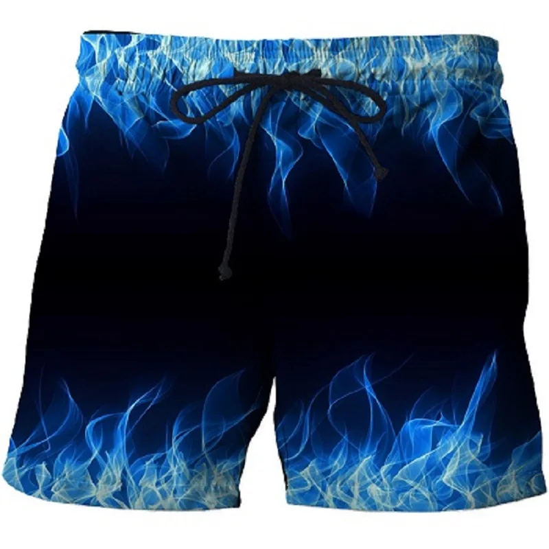 

Summer men's and women's beach pants 3D blue flame printing seaside vacation beach shorts fashion street art pattern
