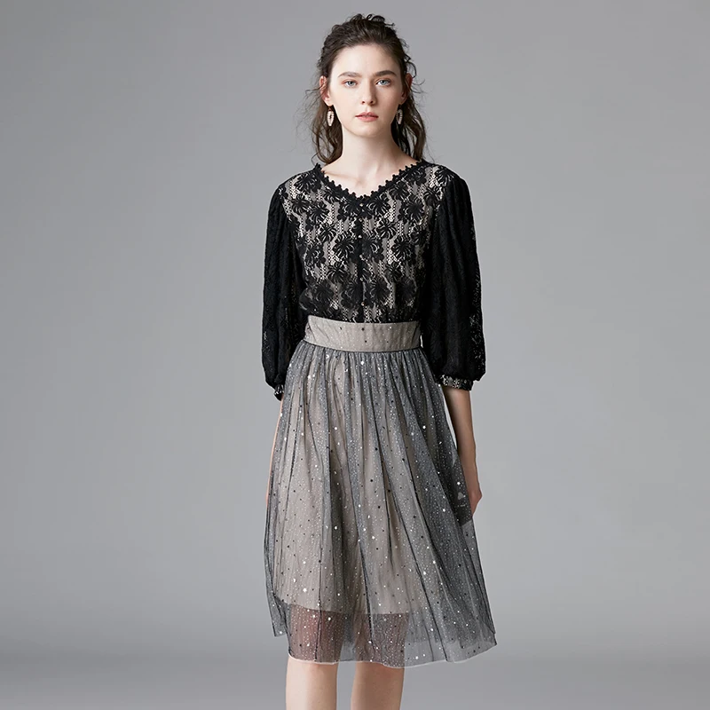 

high street style elegant lady dress v neck above knee half sleeve big big size office party women dress14278