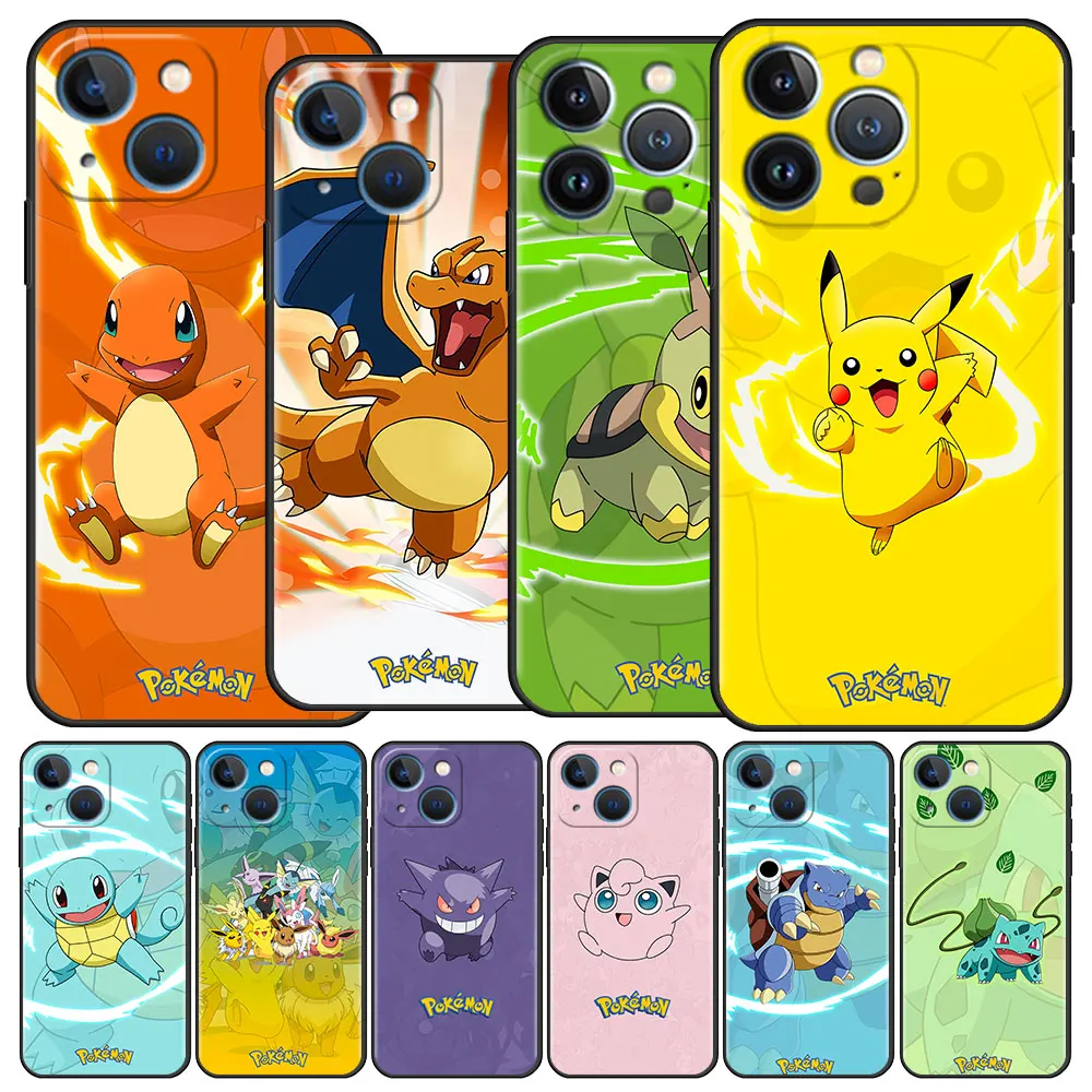 

Funda Case For Apple iPhone 14 11 13 7 12 Pro 7 XR XS Max 8 Plus 6 14Pro 13Mini Black Soft Phone Coque Pokemon Pikachu