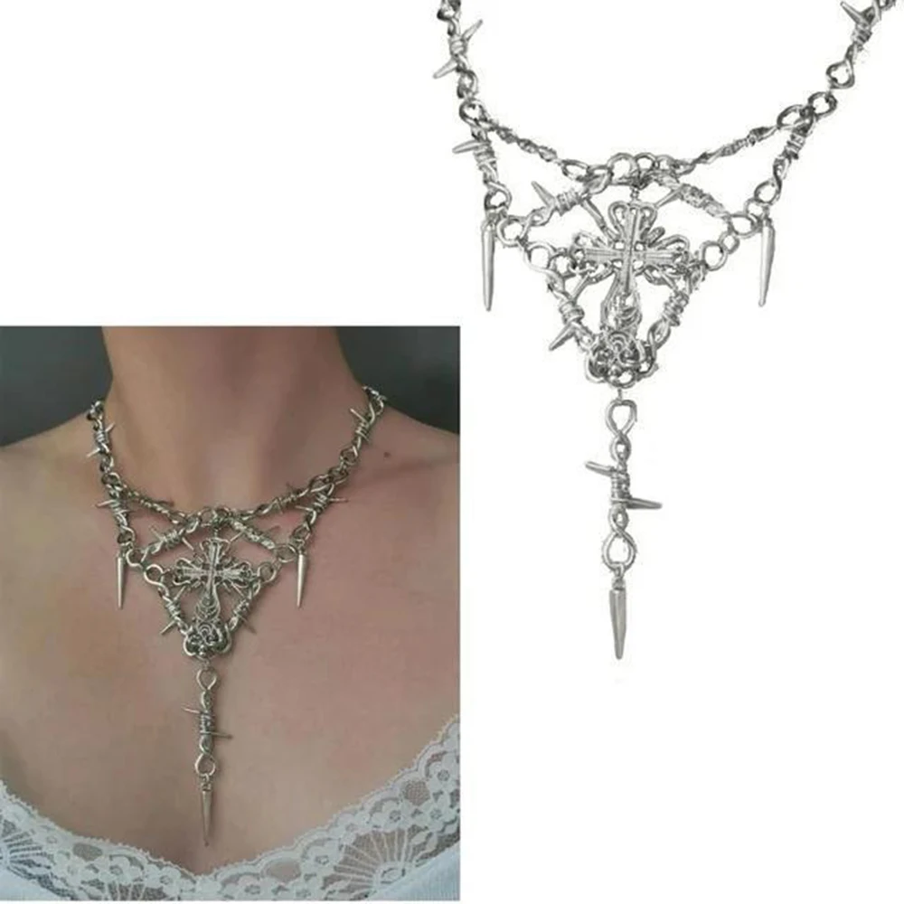 Ожерелье из колючей проволоки готические шипы креста карал стиль G панк хип-хоп