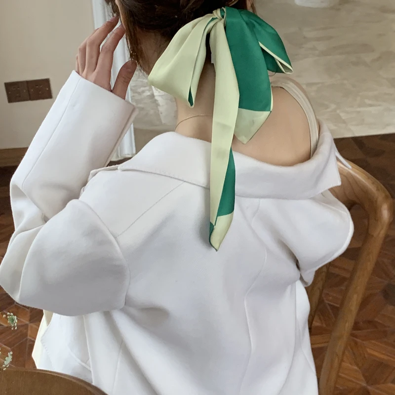 

Luna&Dolphin Women Spring Narrow Long Scarf Solid Color Chic French Gentle Elegant Chiffon Silk Tie Bag Ribbon Headband Choker