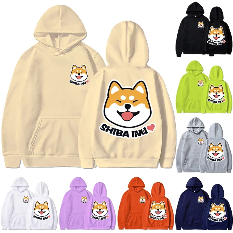 

Cute Cartoon Shiba Inu Print Hoodies Women Men Casual Hooded Sweatshirt Autumn Winter Loose Pullovers Hoodies