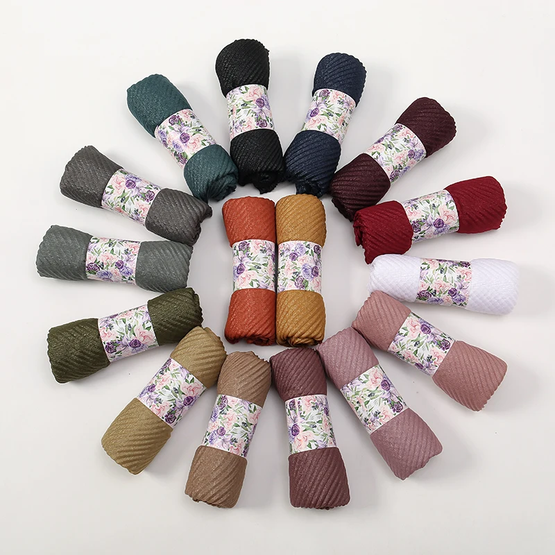 

Fashion Pleated Shimmy Shawl Summer Glitter Hijab for Muslim Woman Solid Color Long Scarf Elegant Ladies Hijabs Woven Headband