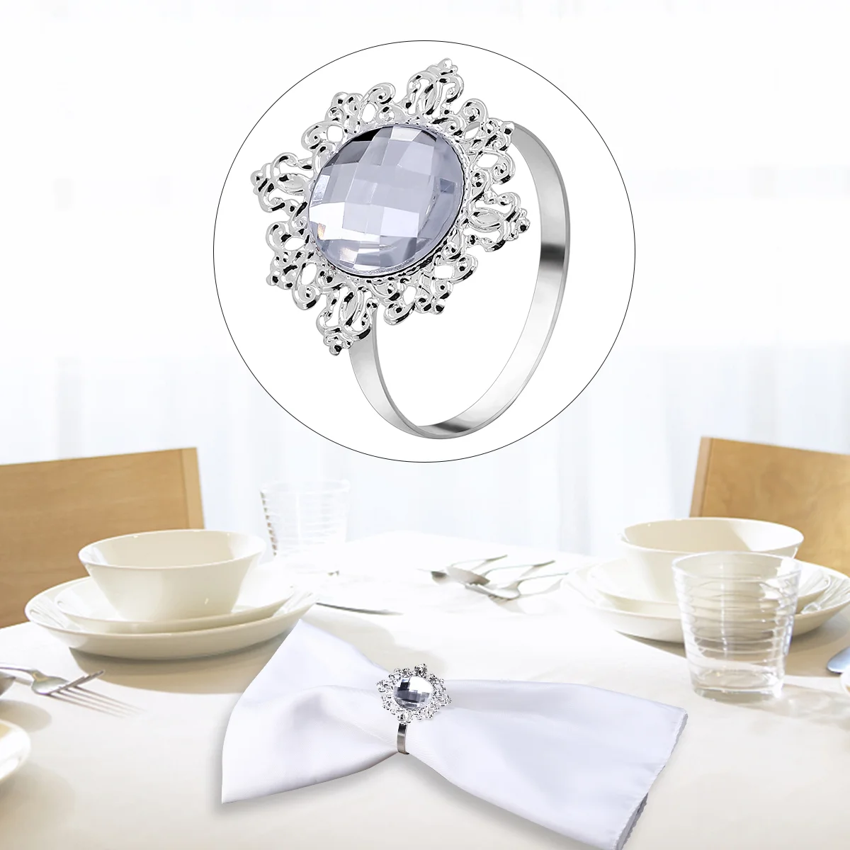 

Napkin Rings Ring Holder Wedding Dinner Set Holders Banquet Napkins Silver Acrylic Serviette Metal12 Buckles Bling Thanksgiving
