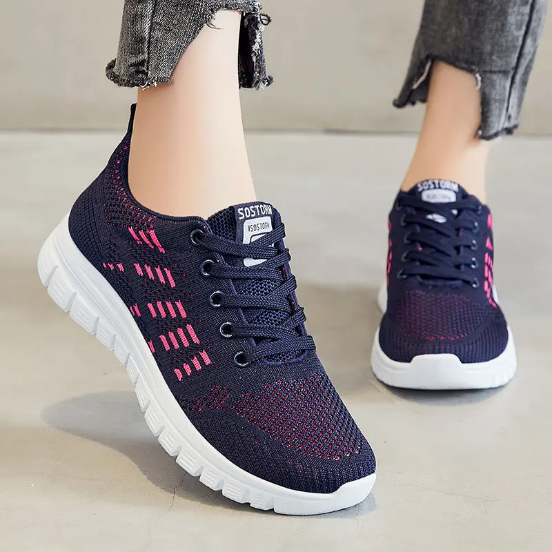 Women Gym Shoes Casual Tennis Shoes Knitted Classical Comfortable Breathable Flat Famale Sneakers