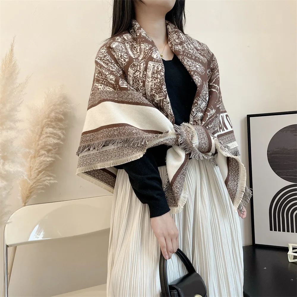 

2023 New Winter Scarf Women Cashmere Shawl Wraps Warm Pashmina Blanket Bandana Luxury Scarves Designer Bufandas Female Foulard