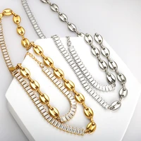 stainless steel chain cubic zirconia necklace bracelet golden set fashion titanium steel geometric zircon jewelry set for women