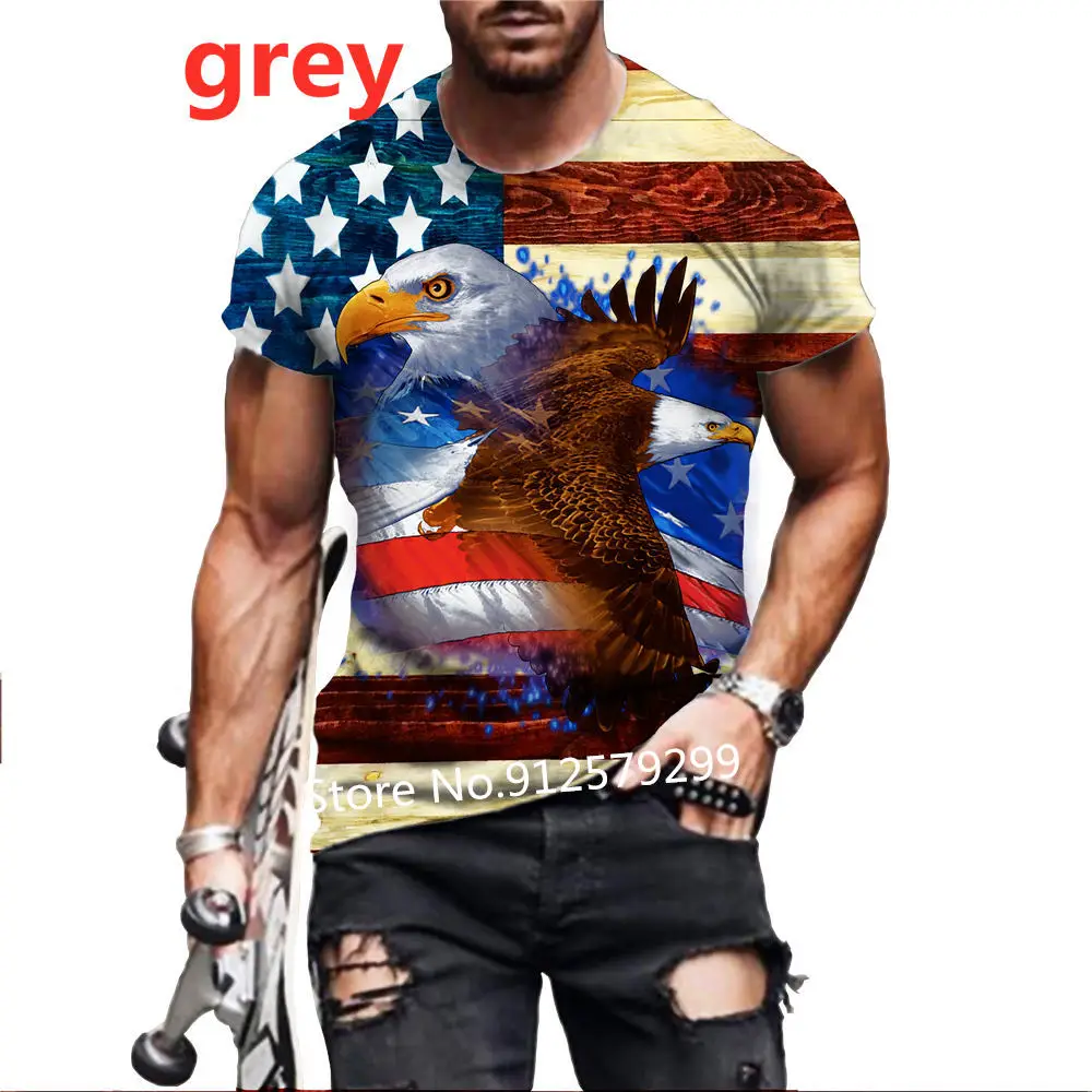Фото 2022 Summer American Flag Eagle 3D Print T Shirt Men's O Neck Short Sleeve Animal Funny Usa Graphic Male Tee Tops №5