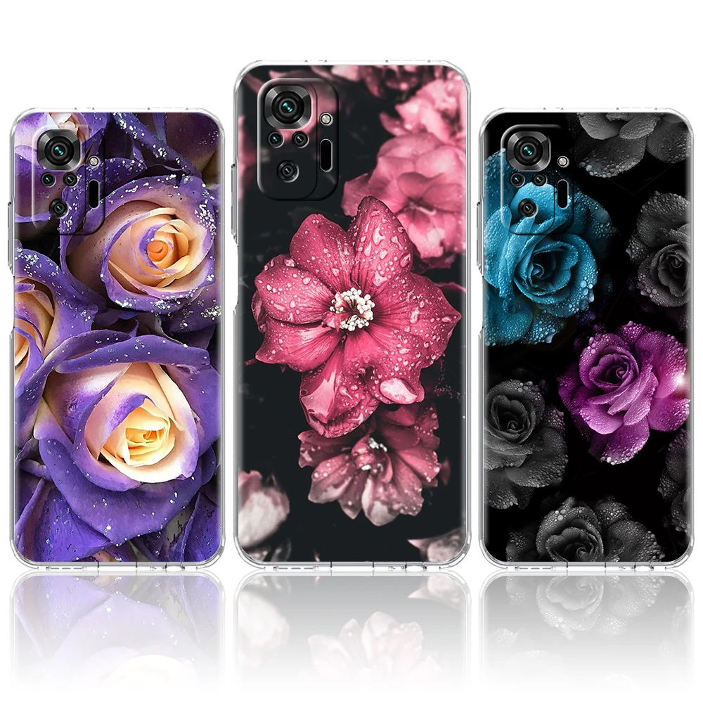 

Red Rose Art Flower Transparent Phone Case Cover for Redmi Note 11 11T 10S 8A 9A 9C 7 8 9 10 K40 4G Plus Pro 4G Soft Shell Funda
