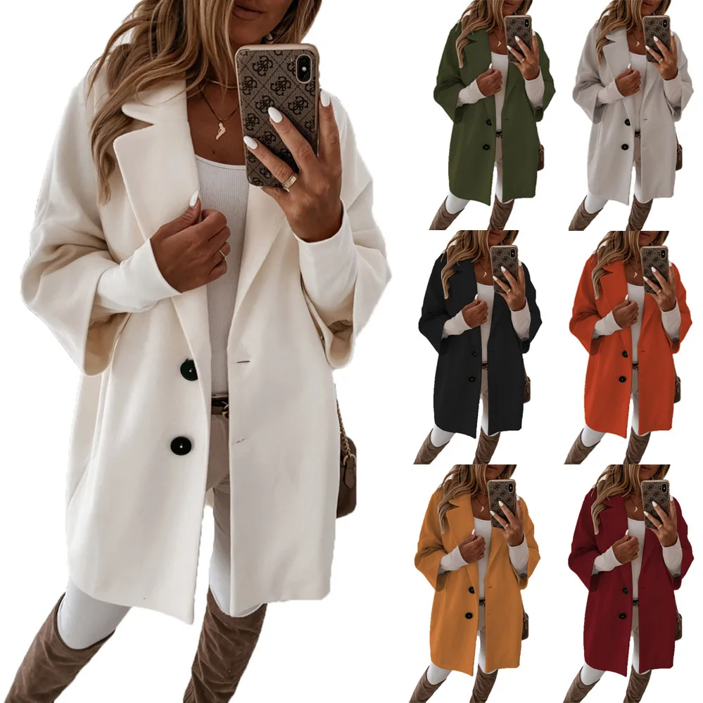 

2022 Autumn Winter Seven-minute Sleeve Button Lapel Pocket Woolen Coat Women's Dress Casacos De Inverno Feminino Coat Women
