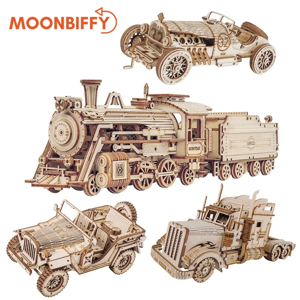 Train Model 3D Wooden Puzzle Toy Assembly Locomotive Model Building Kits for Children Kids Birthday Gift Wooden Building Toys