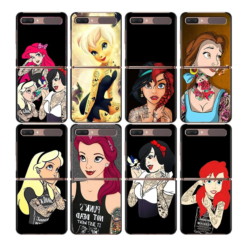 

Shockproof fashion mobile hard shell Cover Disney Princess Tattoo For Samsung Galaxy Z Flip 3 5G Black Fundas Phone Case