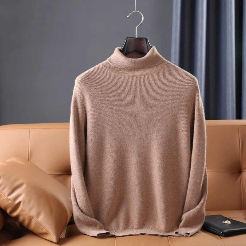 Winter Thickened High Collar 100% Woolen Shirt Men's Loose and Comfortable Sweater High End Casual Business Undercoat Top