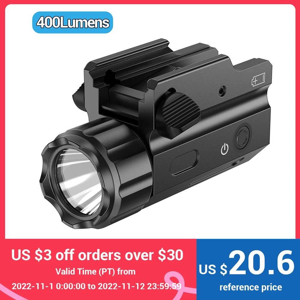 

400Lumens Tactical Weapon Light Pistol Flashlight Gun Light for Pistol Torch Handgun Light with Quick Release 20mm Rail