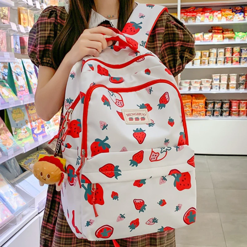 

Женский водонепроницаемый рюкзак с клубничным принтом, 2 предмета