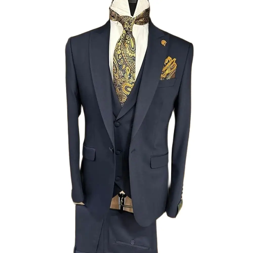 Мужские костюмы высокого качества темно-синие однобортные с пиковыми лацканами