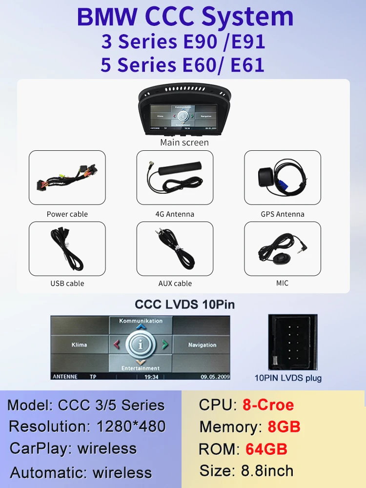 

STWEI Новый ID6 ID7 ID8 Android Auto CarPlay для BMW 3/5 серии E60 E61 E90 E91 CCC CIC Автомобильные видеоплееры Мультимедийный экран GPS