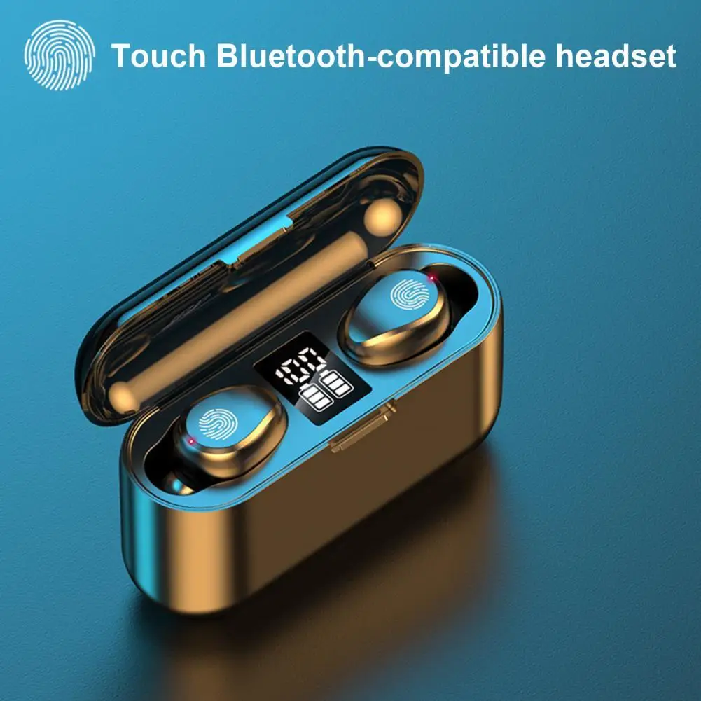 

F9 Беспроводная гарнитура Bluetooth-совместимые наушники 5,0 беспроводные наушники-вкладыши со светодиодный ным дисплеем Спортивная гарнитура ...