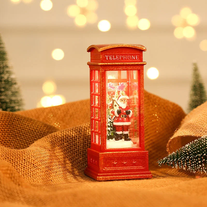 Santa Claus Telephone Booth Nightlight Christmas Tree Snowman Figurine Telephone Booth Christmas Home Decoration Kids Xmas Gifts