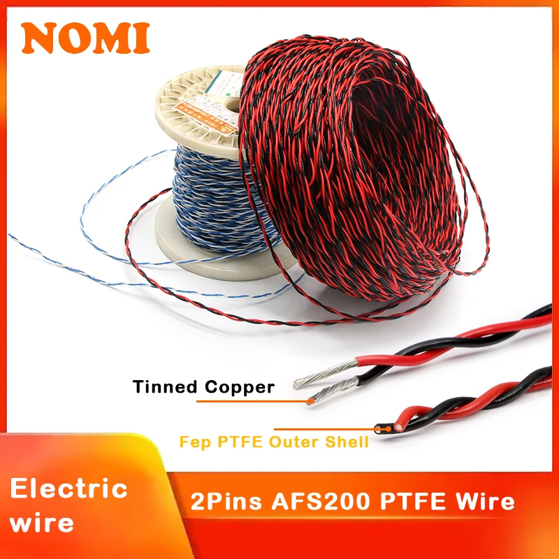 2/5/10 м AFS200 PTFE провод 2 штырька 26/25/24/22/20/18/17/15/13AWG высокотемпературный DIY FEP скрученный