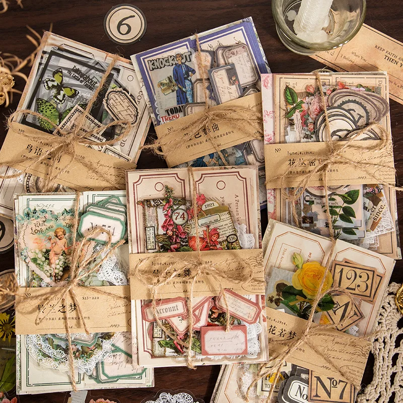 

80 Pcs Retro Mix Material Paper Flower Numbers Label Junk Journal Planner Scrapbooking Collage Decorative DIY Craft Paper