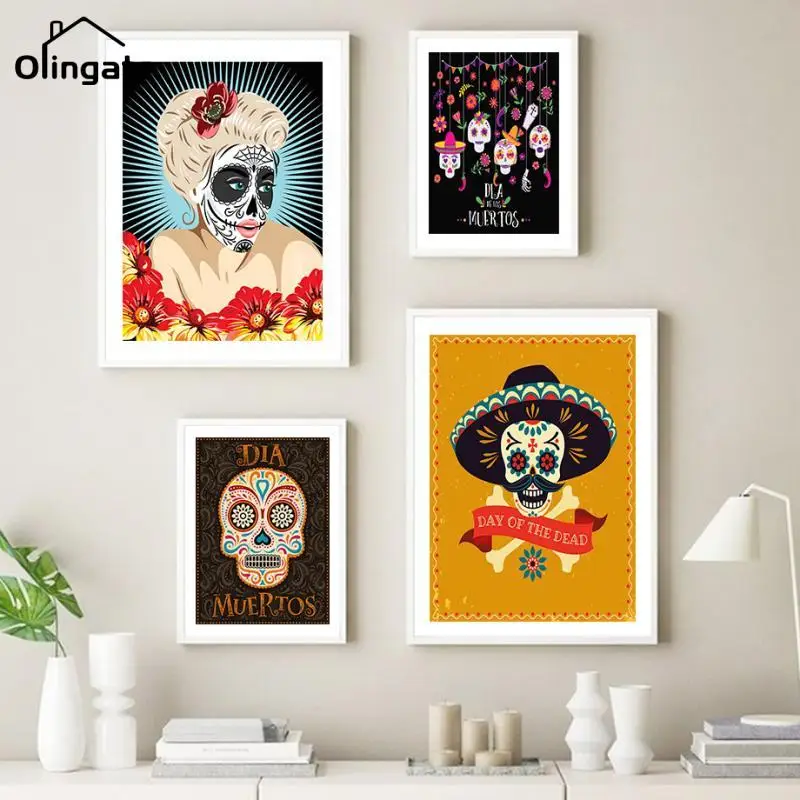 Череп мексиканский День мертвых стен искусство холст картина скелет