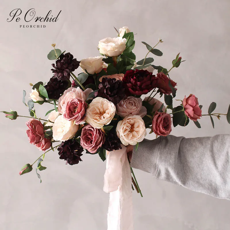 PEORCHID Boho Свадебный букет пыльные Розовые розы Penoy Bride bBuqet fдля свадебной ручки цветок Искусственные букеты 2023