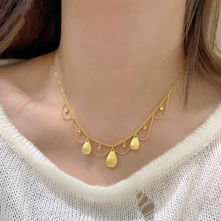 24K AU999 чистое золото шелковое кружевное ожерелье женское винтажное ремесло для