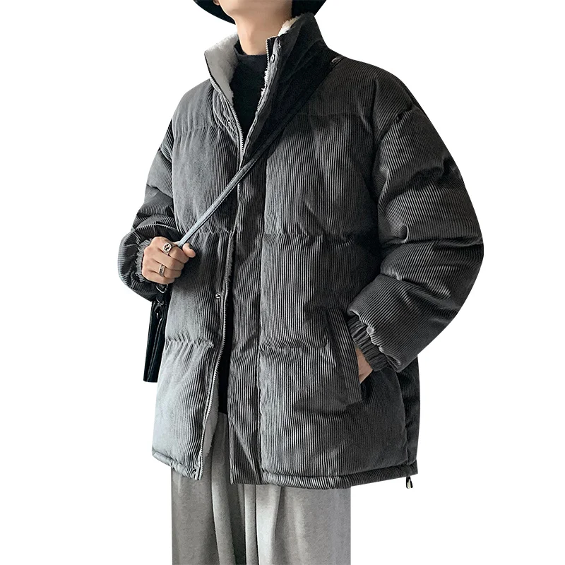 Winter Thickened Corduroy Jacket Men Warm Fashion Plus Velvet Thick Lambswool Coat Korean Loose Cotton Short Coat Mens Clothes