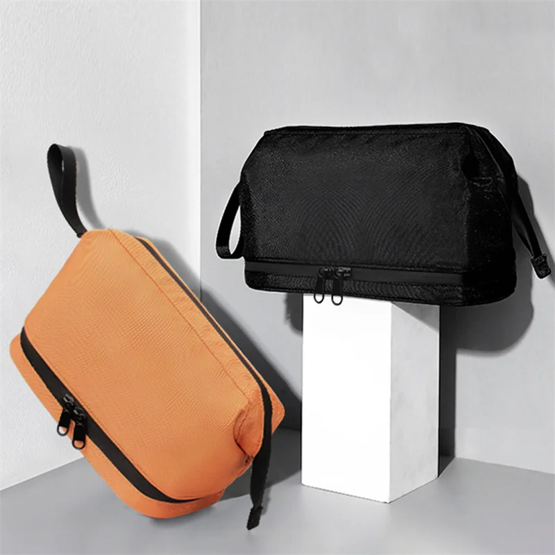 

Men Polyester Business Storage Bag Double Layer Cosmetic Bag Portable Storage Bag Wash Makeup Bag High Capacity Travel Organizer