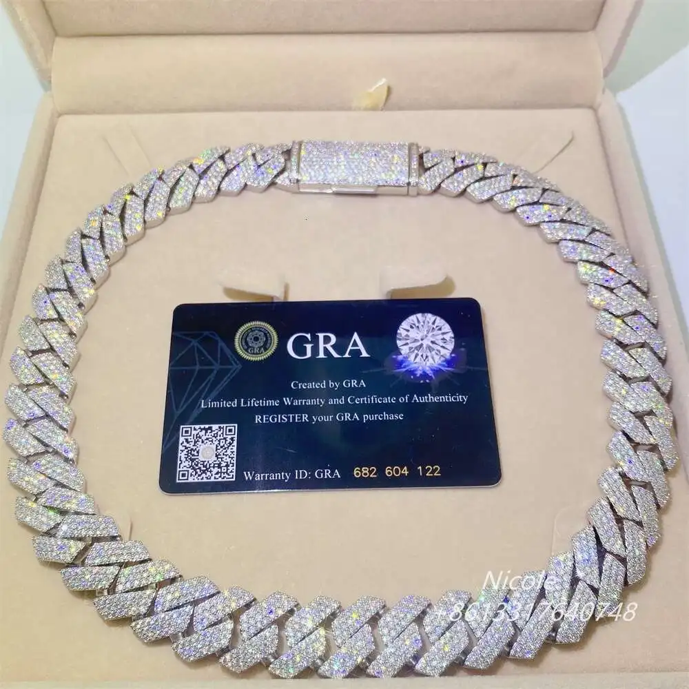 Бриллиантовая цепочка из серебра 925 пробы с муассанитом 18 мм 20 дюймов 22 дюйма