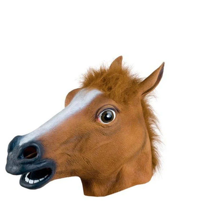 

Halloween Creepy Horse Head Mask Fur Mane Rubber Latex Crazy Animal Mask Halloween Masquerade Party Costume Funny Crazy Mask