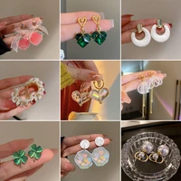 minar 2022 fashion multi designs sparkly opal crystal heart shaped drop earrings for women flower bowknot geometric earring gift