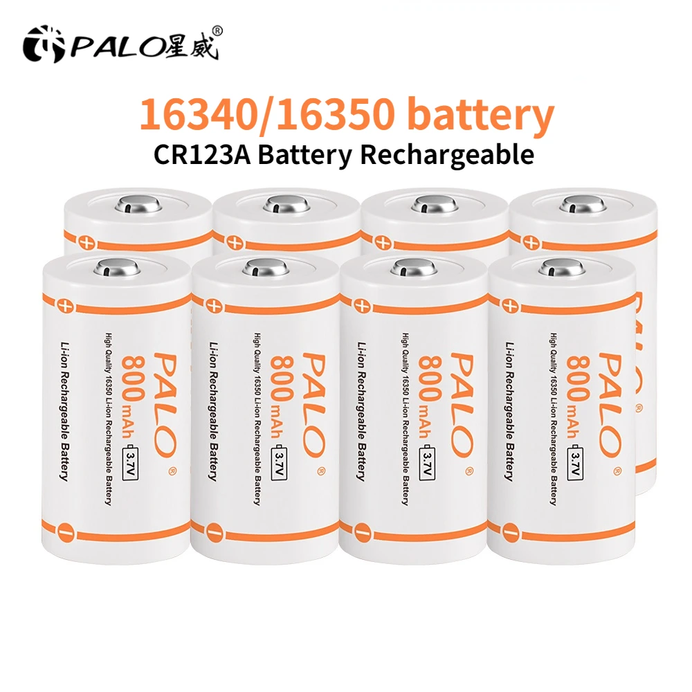 

PALO 16340 16350 CR123A Battery 800mAh 3.7V Li-ion Rechargeable Batteria For Camera RCR 123 ICR A123 Laser Pen LED Flashlight