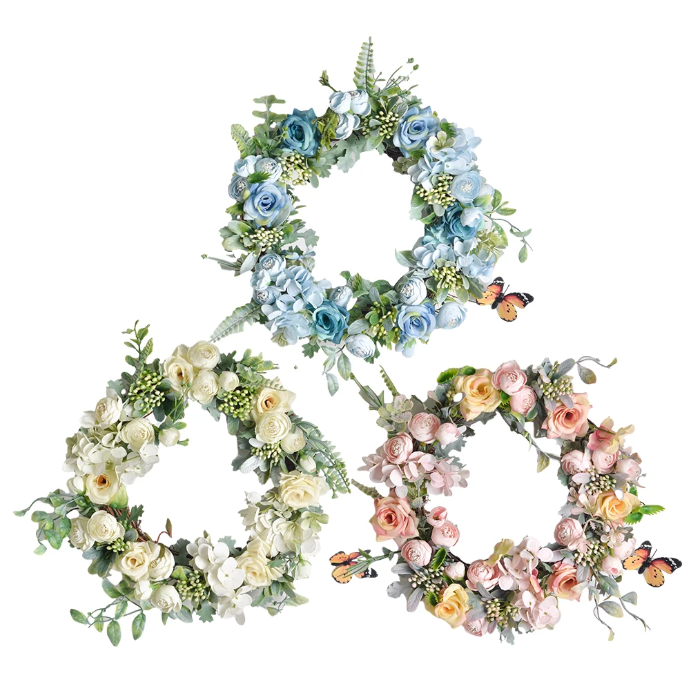 

Wreaths For Front Door Artificial Flower Wreath For Home Decoration Light Color Fake Flower Garland Round Floral Wreath Hangings