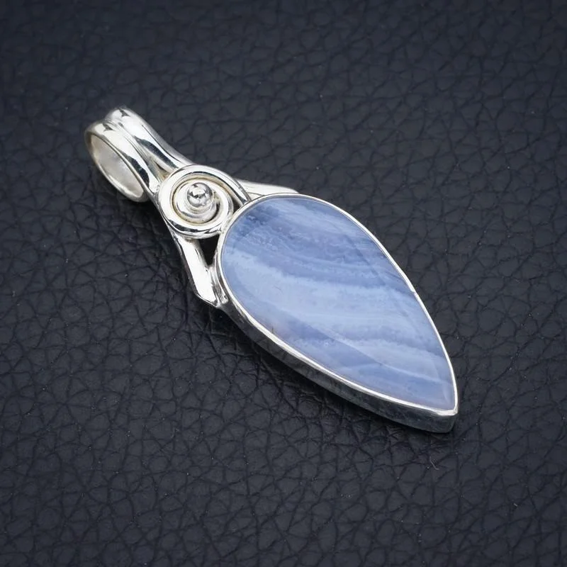 

StarGems Blue Lace Agate Handmade 925 Sterling Silver Pendant 1.75" F4924