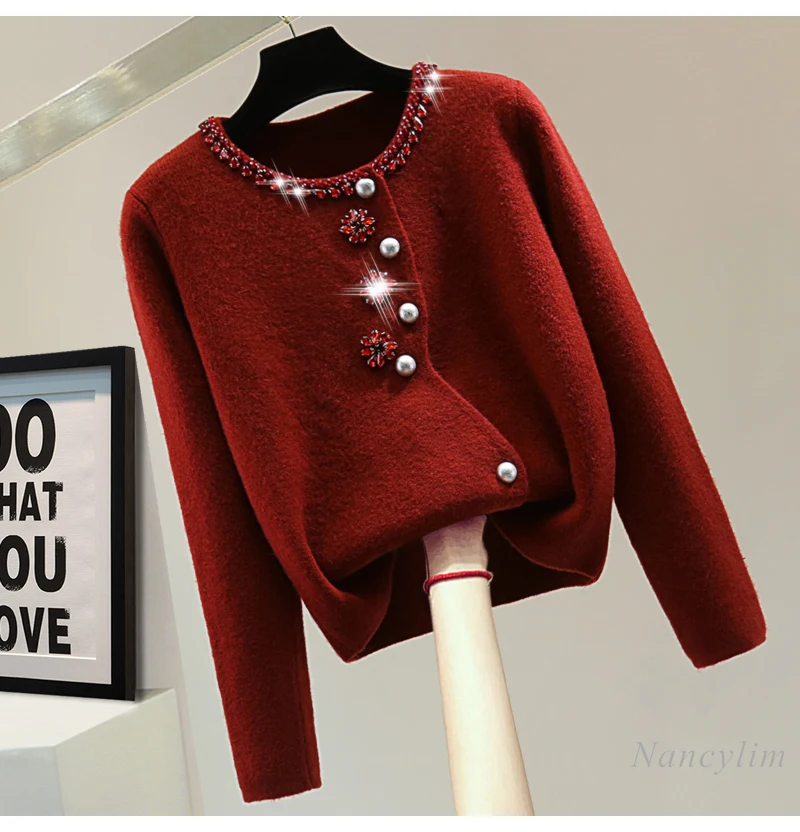 Женское трикотажное пальто с длинными рукавами и вышивкой бисером