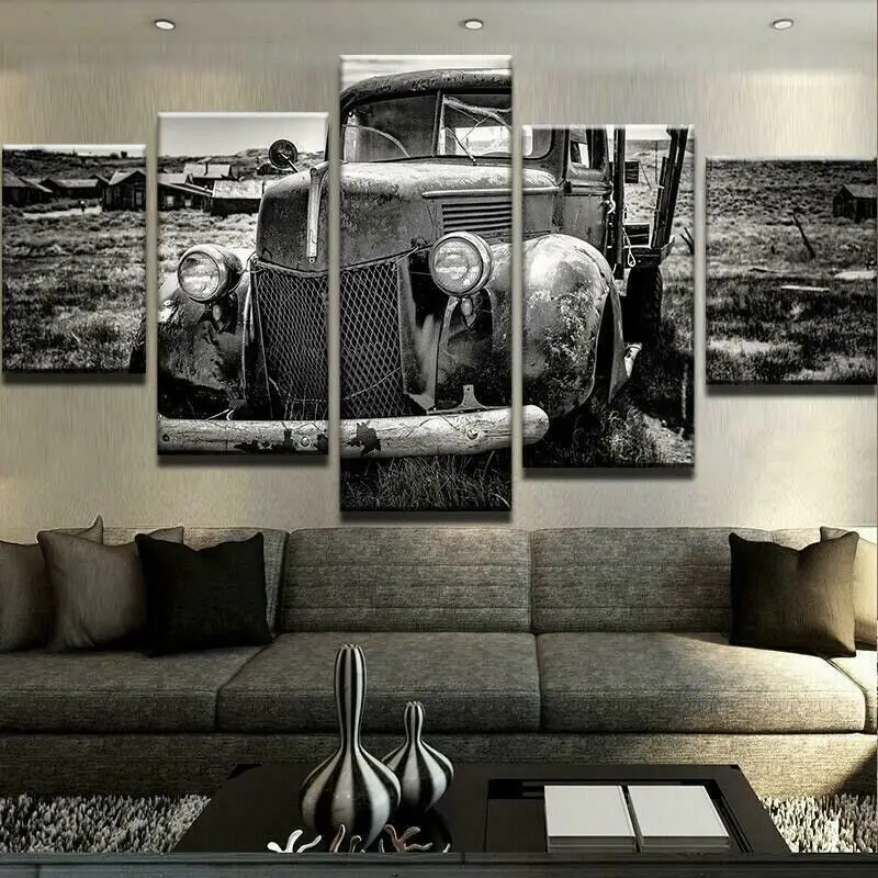 

Abandoned Old Car Truck Poster 5 Panel Canvas Print Wall Art Home Decor HD Print Pictures No Framed 5 Piece Room Decor Paintings