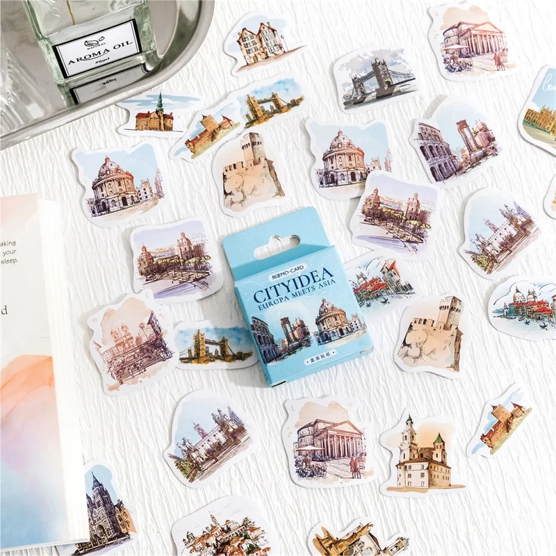 

10/25/46PCS Cute Castle Building Sticky Sticker Aesthetic Children's Decoration Scrapbooking Stationery School Supplies for Kids